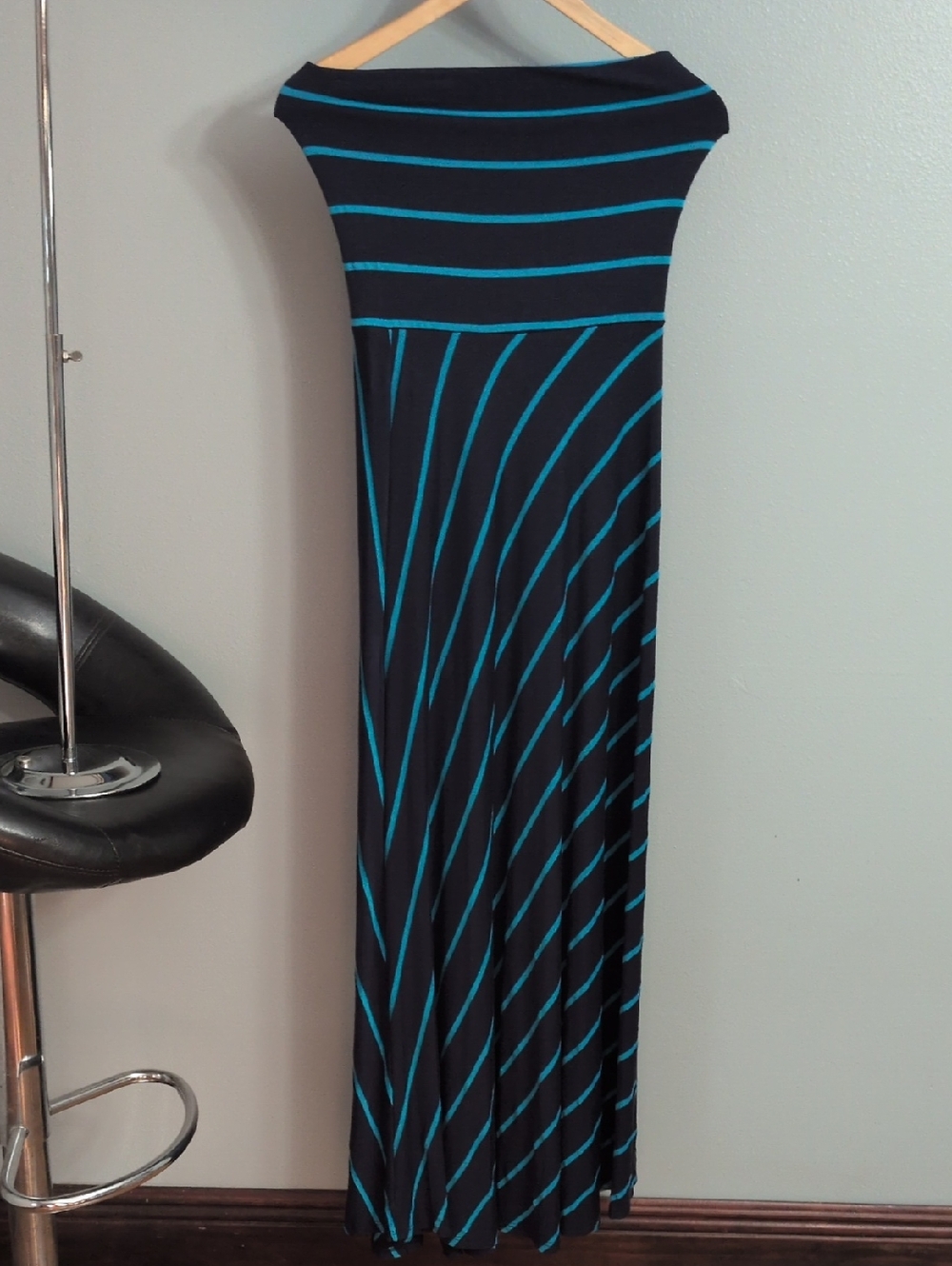 Sleeveless Striped Navy and Teal Maxi Dress